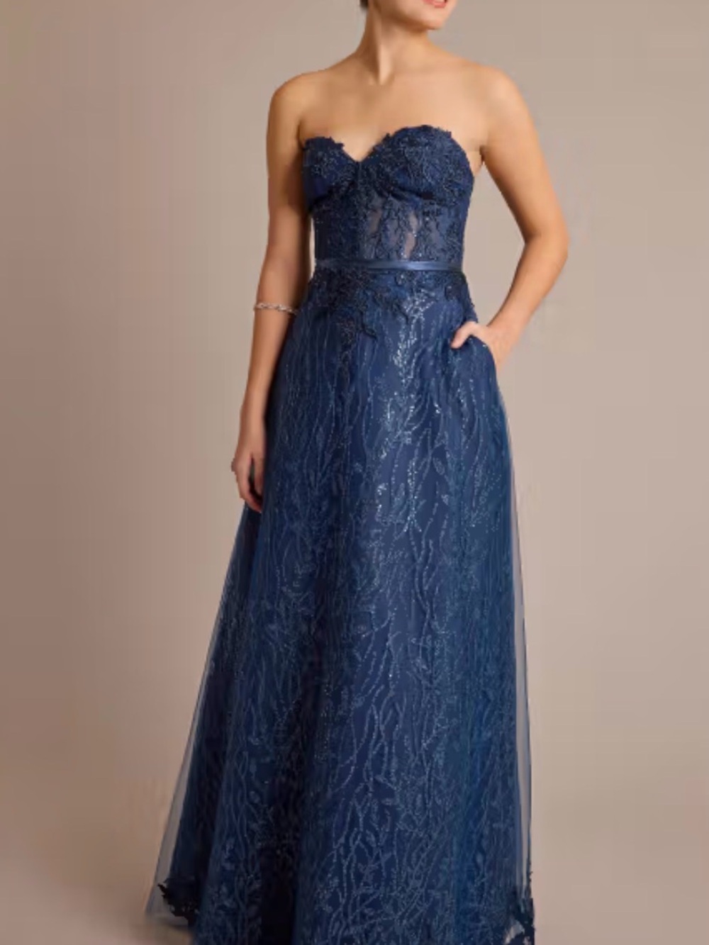 David's Bridal Navy Blue Strapless Sequin Maxi Skirt